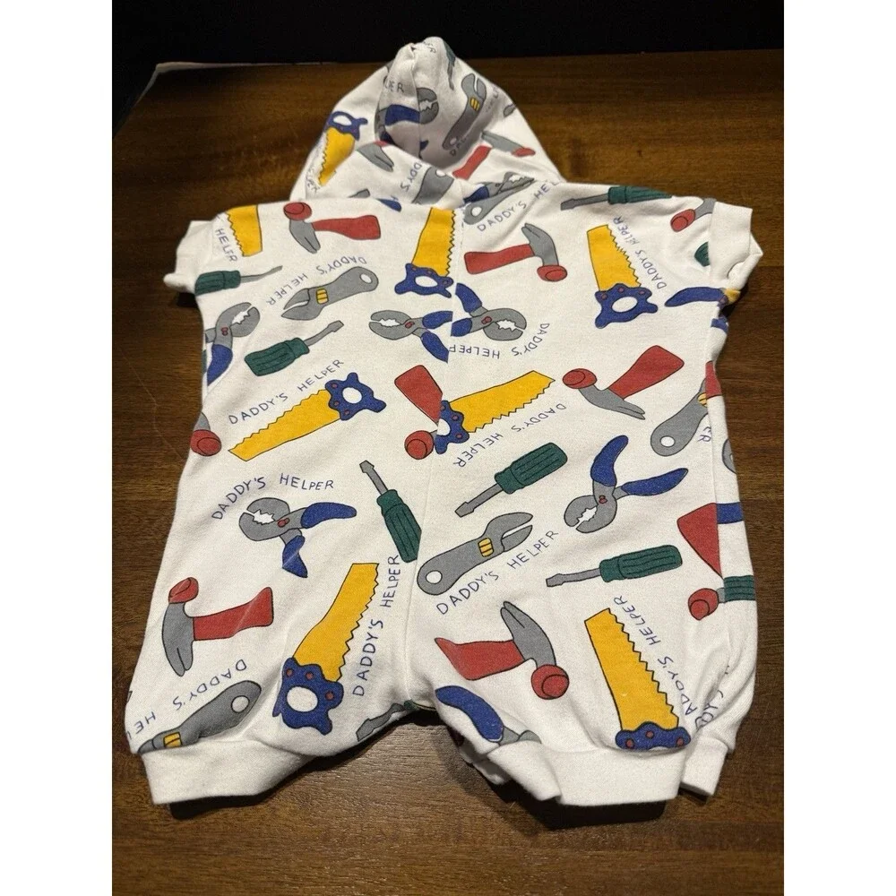 Vintage 90s Tool Print Short Sleeve Romper 3-6 Month